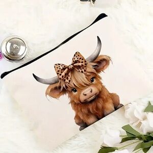 NEW Highland Cow Print Cosmetics Accessories Pouch